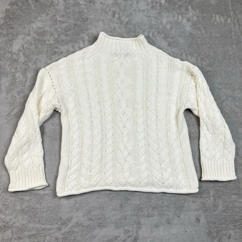 J Crew 2025 Rollneck Cableknit Sweater Womens XS Ivory Cotton Preppy